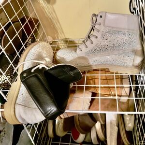 Cape Robbin cream moto boots with crystal accents, size 10